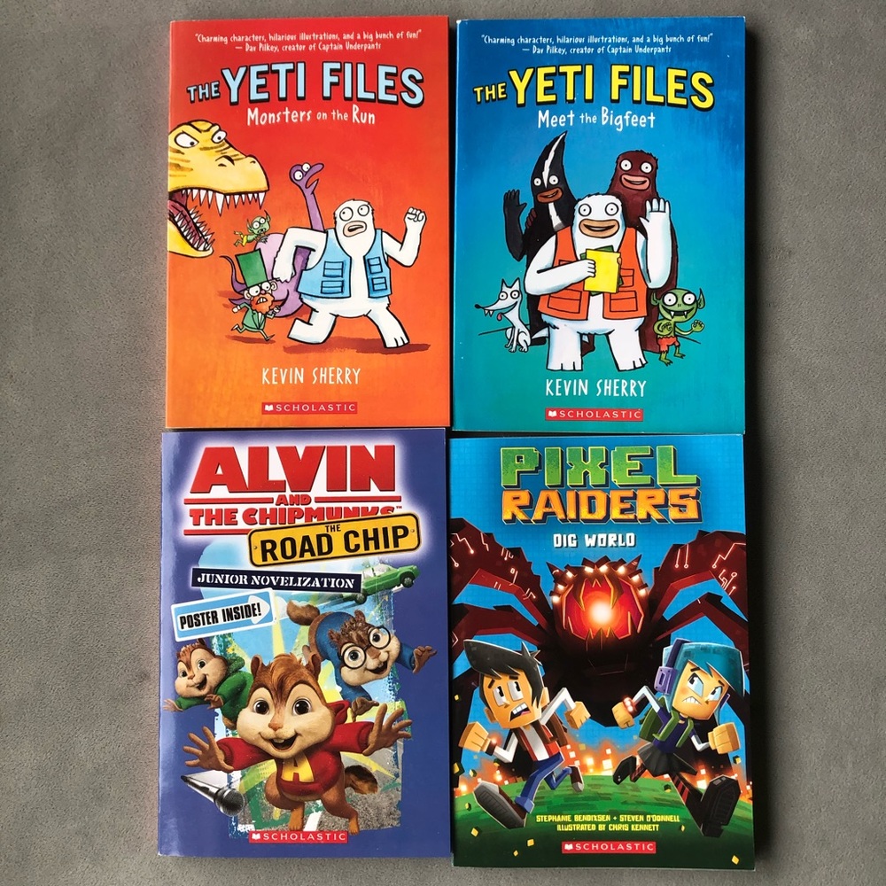 Set of 4 ~ Junior Novels ~ Yeti Files, Alvin & The Chipmunks, Pixel Raiders